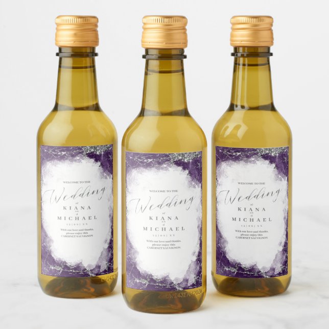 Debbie U-W Marble Glitzer Wedding ID644 Weinetikett (Flaschen)