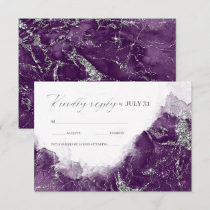 Debbie U-W Marble Glitzer Wedding Plum Slvr ID644 RSVP Karte