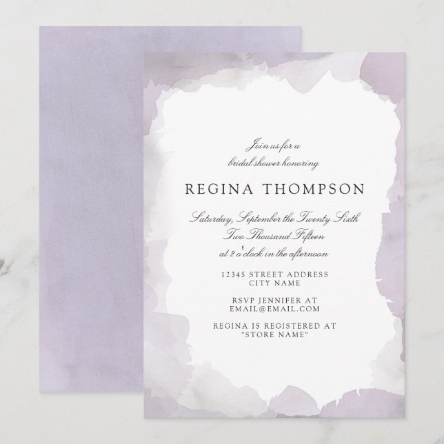 Debonair Lavender Bridal Dusche Einladung (Vorne/Hinten)