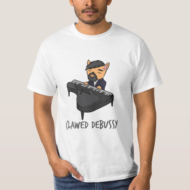 Debussy Piano Player Cat Pun Fun Geschenk T-Shirt (Vorderseite)