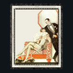 Decadent 1920er Art Deco Avant Garde Couple Poster<br><div class="desc">Vintage Mode für Ihre Wände. Das modische Retro-Paar aus der Jazz Age of the Roaring Twenties hat sich zum Spaß im Casino oder in der Diskothek angezogen, oder vielleicht zur Happy Hour bei Zuhause. Die Frau trägt ein Flatterkleid und sitzt auf einem Blumenstuhl, der Mann trägt schwarze Krawatte und Smoking,...</div>