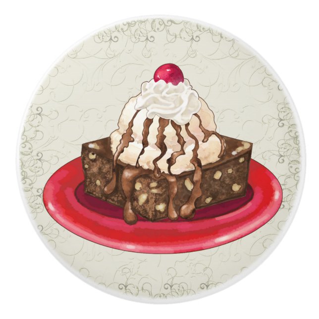 Decadent Ice Cream Sundae Brownie Drawer Puls Keramikknauf (Vorderseite)