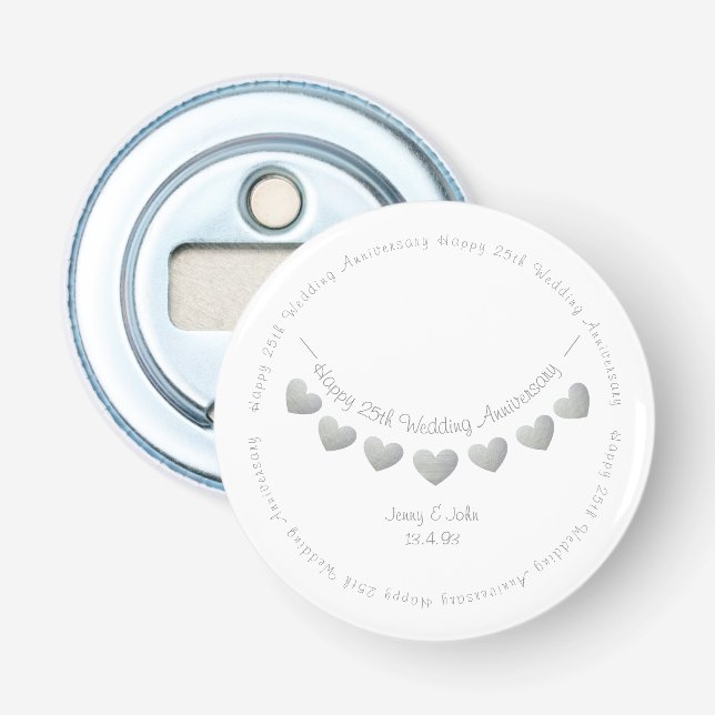 Décapsuleur 25e anniversaire de Mariage d'argent de bunting ca (Devant)
