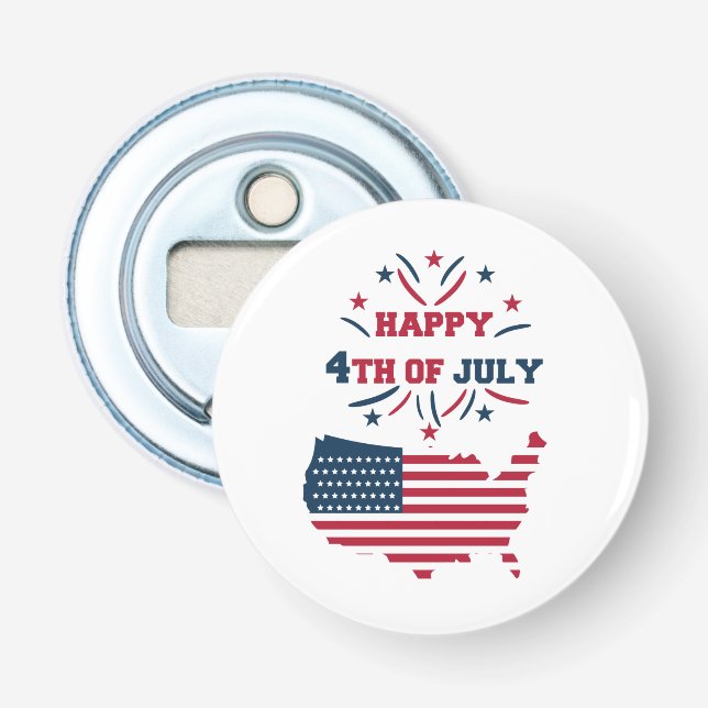 Décapsuleur 4 juillet Feu d'artifice USA Rouge Blanc Bleu (Devant)