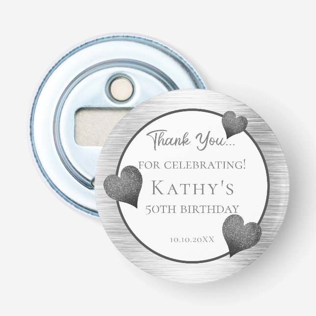 Décapsuleur 50e anniversaire de fête cadeau argent (Devant)