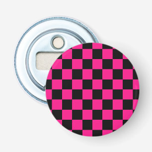 Décapsuleur à damiers carré rose chaud noir rétro géométrique