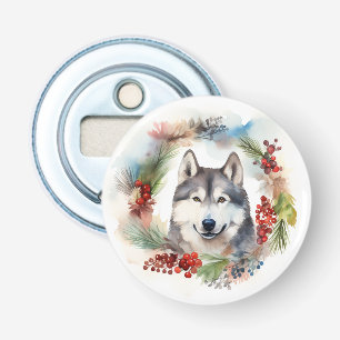 Décapsuleur Alaskan Malamute Festive de la couronne de Noël