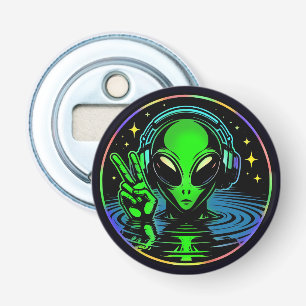 Décapsuleur Alien dans les casques donnant un signe de paix