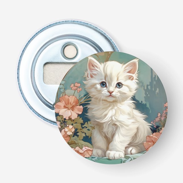Décapsuleur Alphonse Mucha Style Chat blanc (Devant)