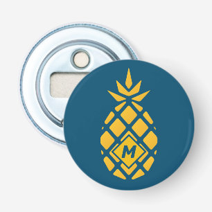 Décapsuleur Ananas Géométrique Tendance Monogramme Bleu