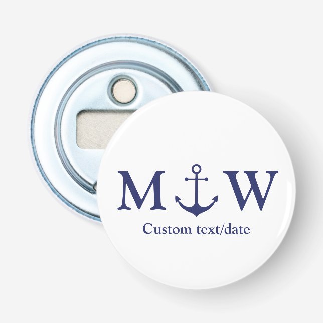 Décapsuleur Ancrage numérique marine bleu monogramme mariage f (Devant)