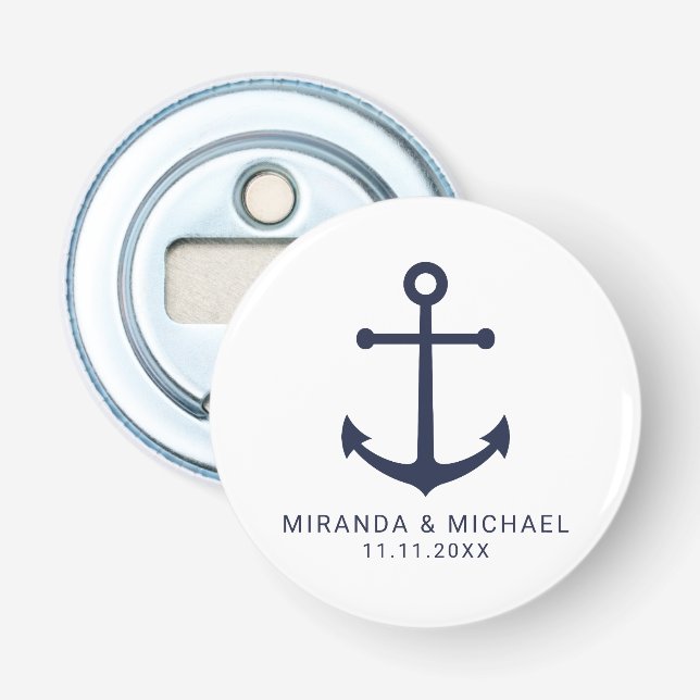 Décapsuleur Ancre bleu marine moderne mariage Faveur (Devant)