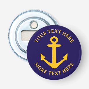 Décapsuleur Ancre de bateau personnalisée bleu marine et jaune