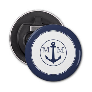 Décapsuleur Ancre de crabe blanc bleu marine Monogramme