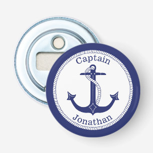 Décapsuleur Ancre nautique Marine Bleu Capitaine Personnalisé