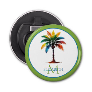 Décapsuleur Aquarelle colorée Palm Tree Monogramme