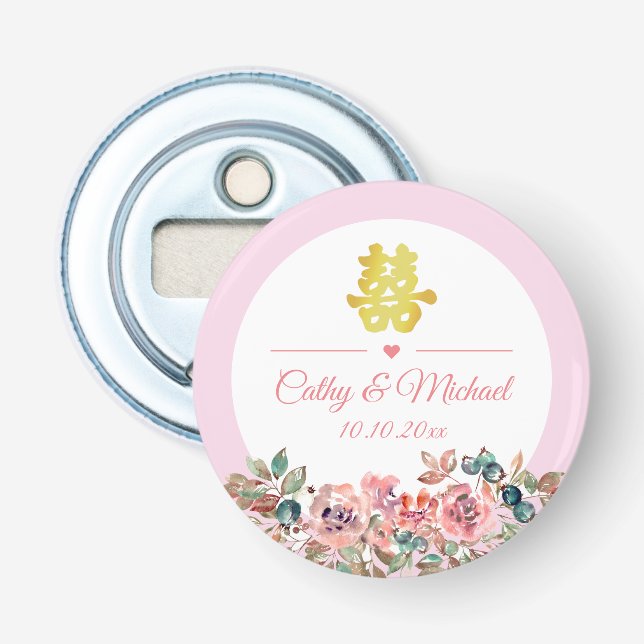 Décapsuleur arche fleurie rose mariage double xi (Devant)