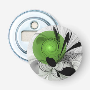 Décapsuleur Art fractal abstrait noir et blanc avec vert