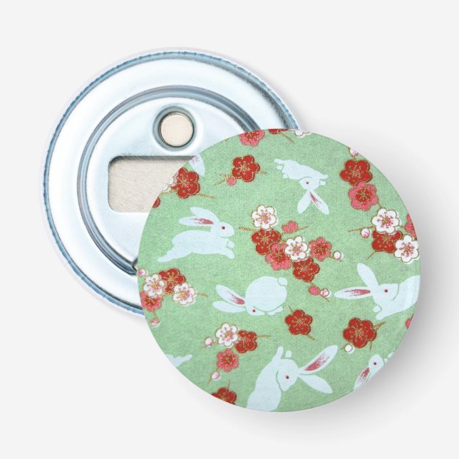 Décapsuleur Art japonais : Sakuras et lapins verts (Devant)