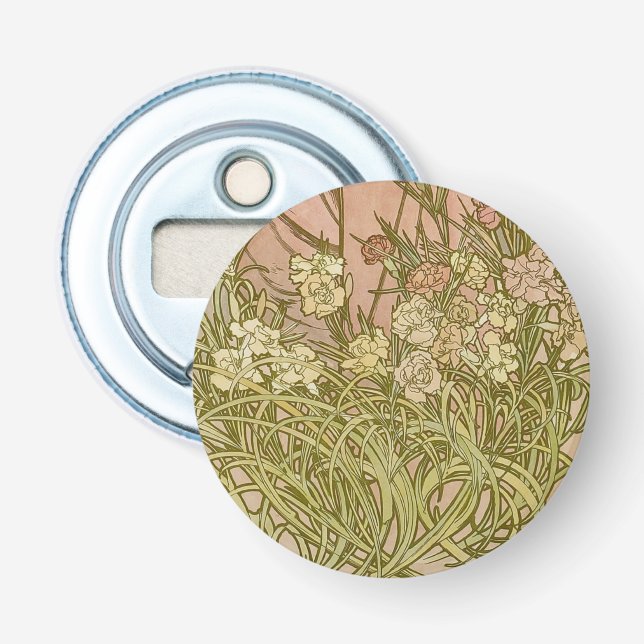 Décapsuleur Art Nouveau Alfonse Mucha fleurs d'oeillets floral (Devant)