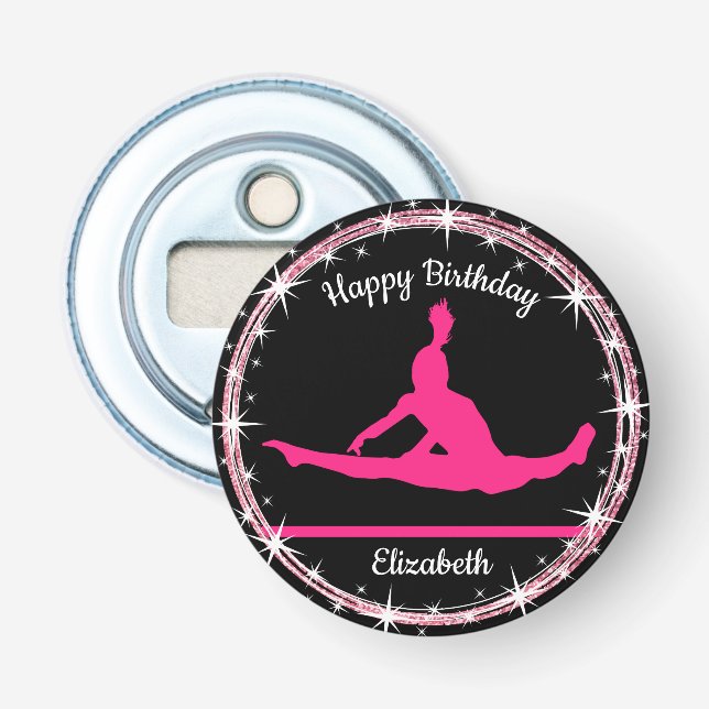 Décapsuleur Bars de gymnastique Anniversaire en rose et noir (Devant)