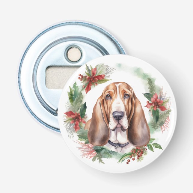 Décapsuleur Basset Hound Festive Wreath de Noël Pup (Devant)
