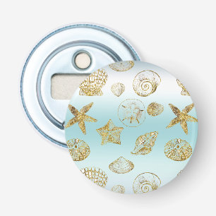 Décapsuleur Beach Gold Sea Shells Aqua Blue Ombre