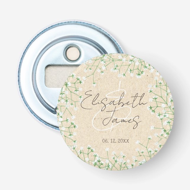 Décapsuleur Bébé's Breath Floral Rustic Boho Farmhouse Mariage (Devant)