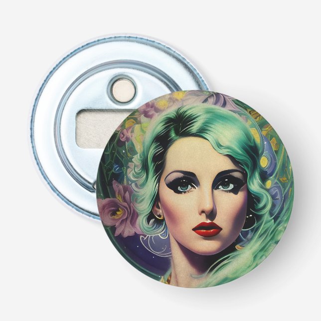 Décapsuleur Belle Lavande & Green Retro Style Space Woman (Devant)