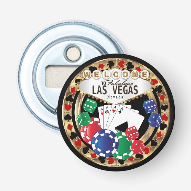 Décapsuleur Bienvenue à Las Vegas Style - Rouge et Or (Devant)