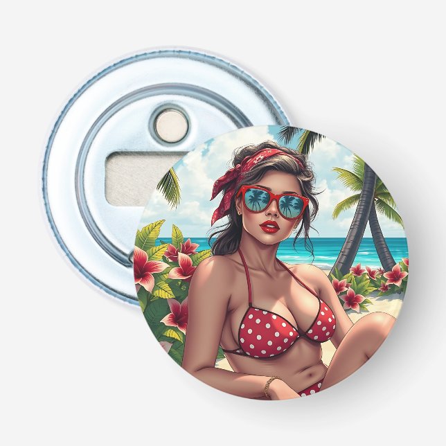 Décapsuleur Bikini rouge, lunettes de soleil et femme de Banda (Devant)