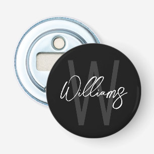 Décapsuleur Black Modern Script Personnalisé Monogramme et nom