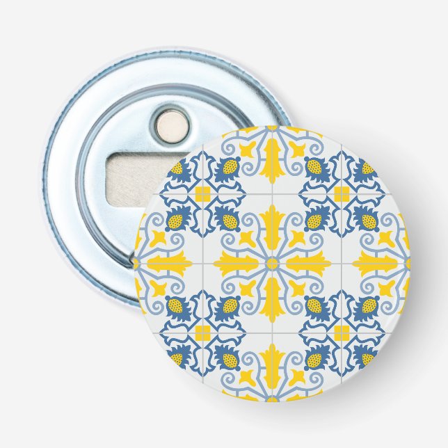 Décapsuleur Bleu et jaune joli carrelage portugais motif (Devant)