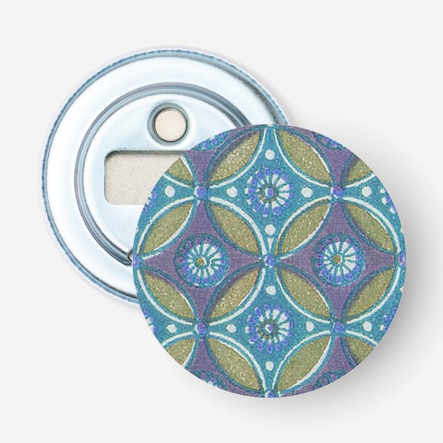 Décapsuleur Bleu vert Rustique Boho Motif circulaire géométriq (Devant)