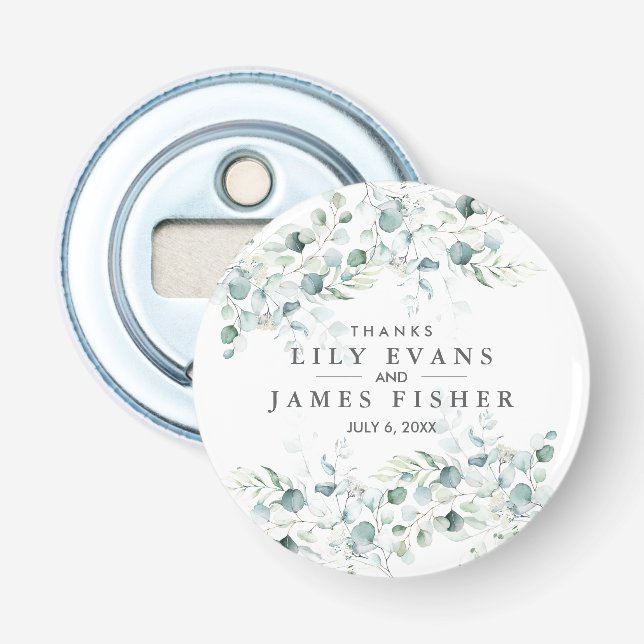 Décapsuleur Blue Green Eucalyptus Feuilles mariage Faveur (Devant)