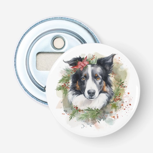 Décapsuleur Bordure Collie Fête de Noël Wreath Pup (Devant)