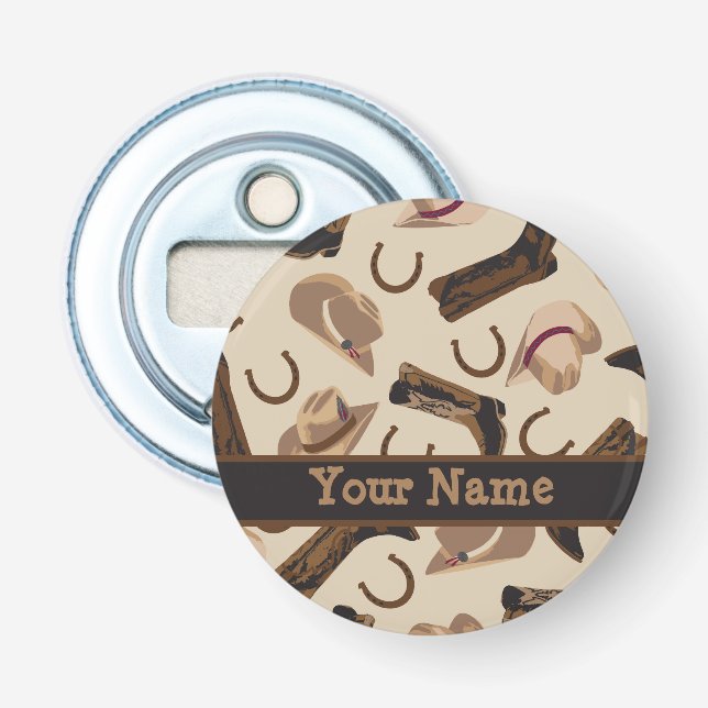 Décapsuleur Botte Casquette Western Cowboy Nom Beige Noir (Devant)