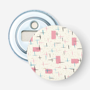 Décapsuleur Bouton de Motif rétro atomique rose