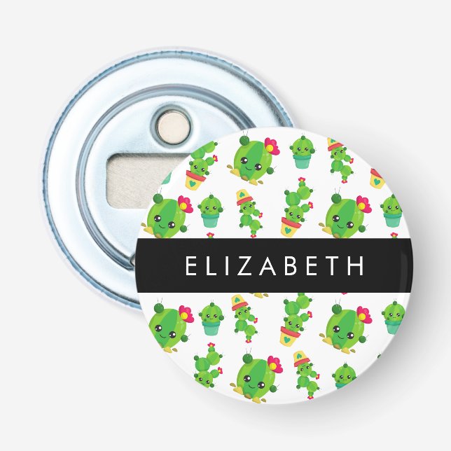 Décapsuleur Cactus mignons, Cactus Motif, Succulent, Votre Nom (Devant)