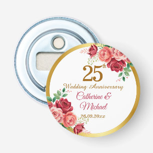 Décapsuleur Cadre floral en or pour les 25 ans de mariage