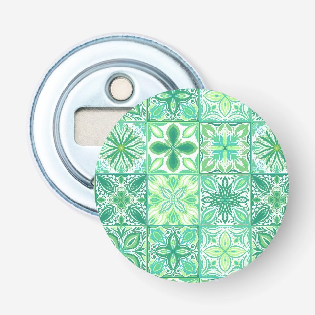 Décapsuleur Carreaux décorés en vert et blanc (Devant)