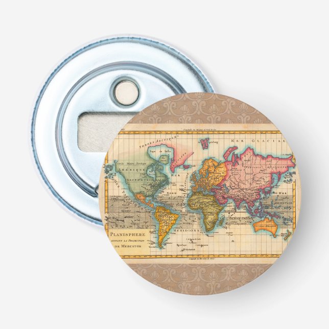 Décapsuleur Carte du monde 1700s Antique Continents (Devant)