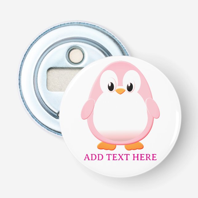 Décapsuleur Carton Pingouin Rose Cute Personnalisé (Devant)