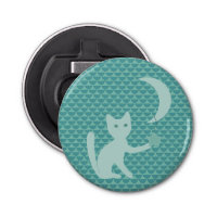 Cat playing with Moon and Star Teal