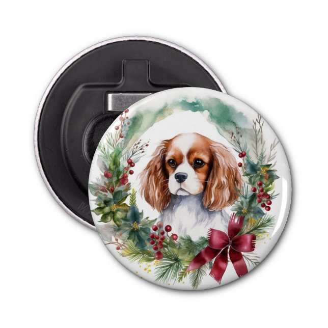 Décapsuleur Cavalier King Christmas Wreath Festive Pup (Devant)