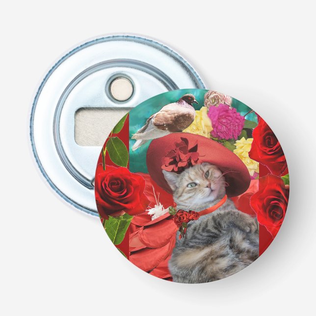 DÉCAPSULEUR CÉLÉBRITÉ CAT PRINCESS TATUS, CASQUETTE ROUGE AVEC (Devant)