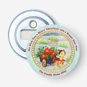 Décapsuleur Chariot de fleurs et rennes de Noël vintage adorab