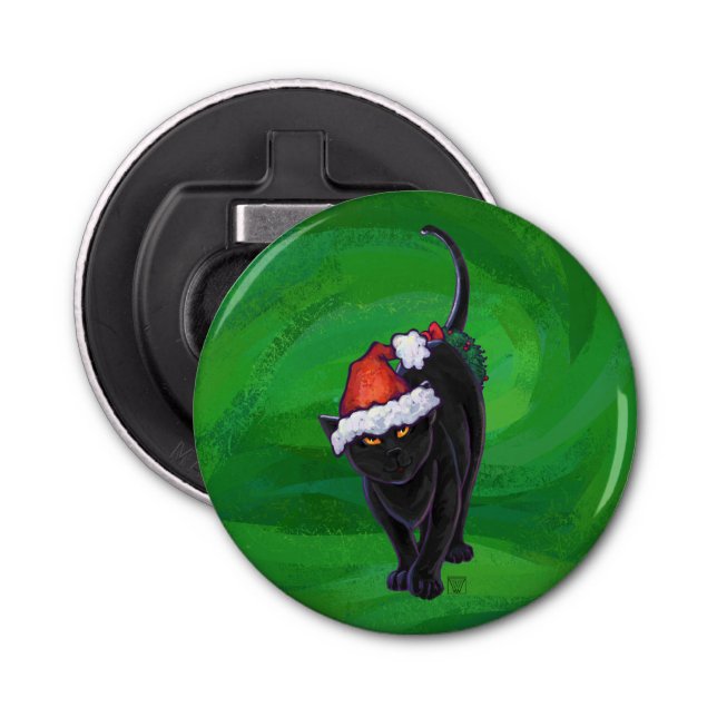 Décapsuleur Chat noir de Noël en vert (Devant)