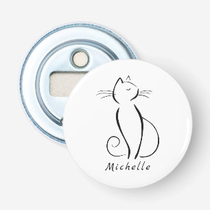 Décapsuleur Chat noir minimaliste sur fond blanc ajoutez un no