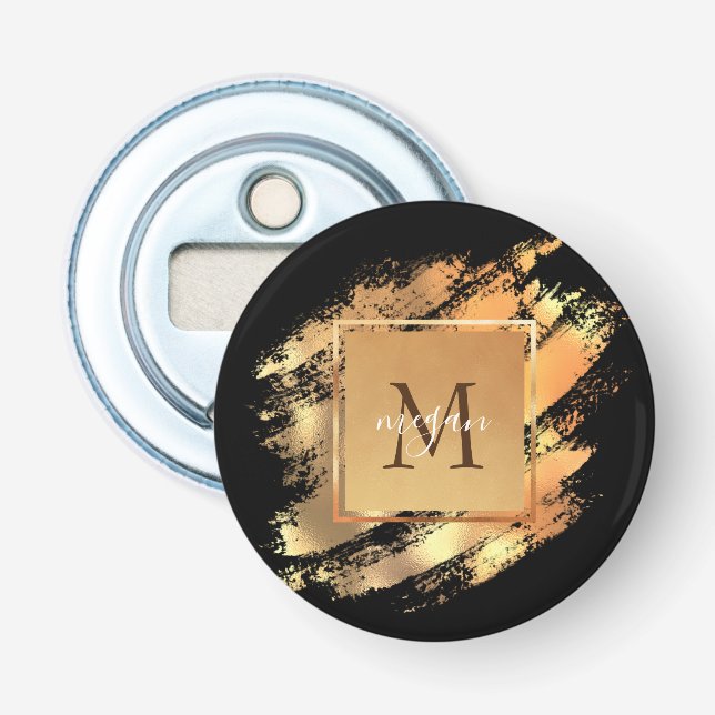 Décapsuleur Chic Faux Gold Glam Brushstroke Monogramme (Devant)